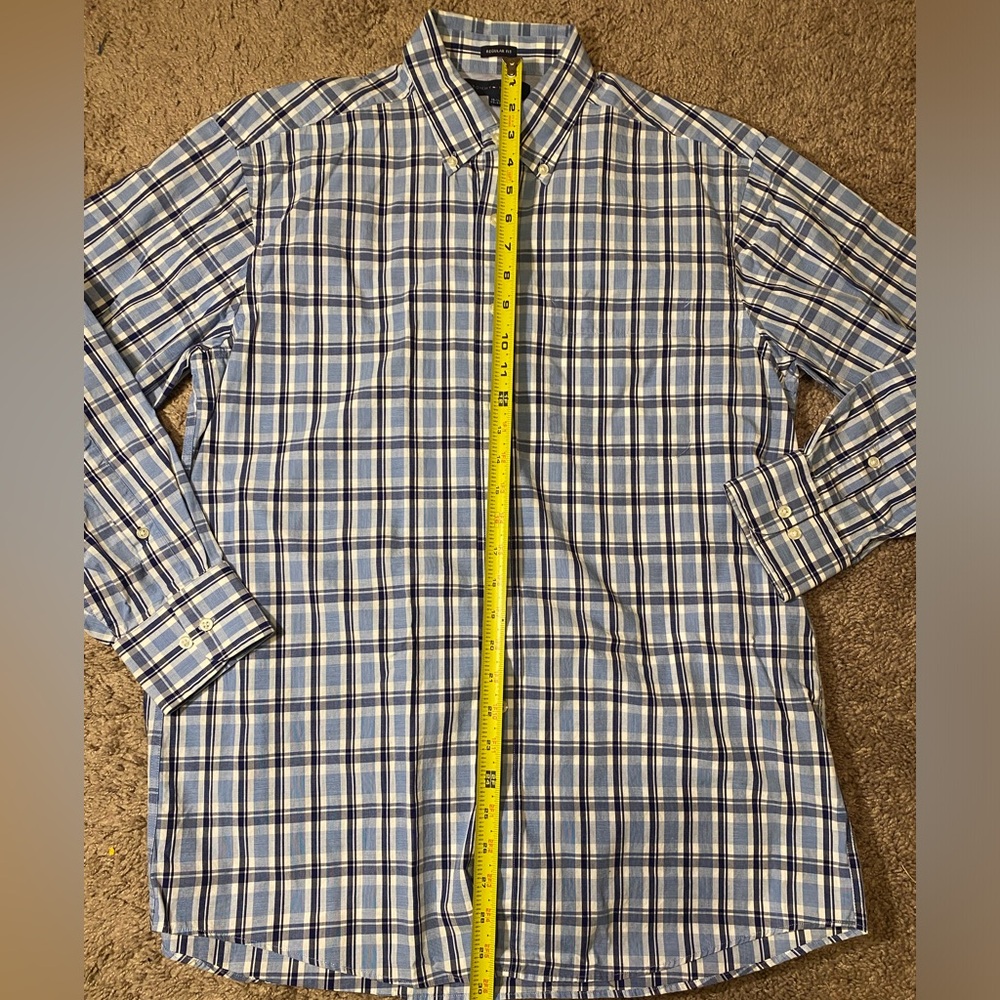Tommy Hilfiger Adult Mens Size 15.5 Button Up Down Cotton Blue Dress Shirt - Picture 6 of 10